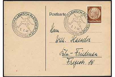 3 pfennig brun på postkort Garmisch-Partenkirchen d. 2.2.1940 til Berlin. Stemplet med kustskøjteløber.