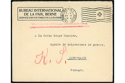 Fortrykt krigsfangebrev fra Bureau International de la Paix i Bern d. 24.5.1918 til Dansk Røde Kors i København. Bagklap mgl.