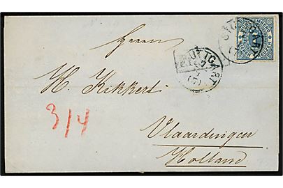 Württemberg. 7 kr. stukken kant single på brev fra Stuttgart d. 7.1.1870 til Vlaardringen, Holland. 