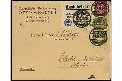 10 pfg. Ciffer i parstykke og 60 pfg. Smed på infla tryksag med Ausfuhrfrei! tryksags-etiket fra Berlin d. 2.3.1922 til Lotzwill (Bern), Schweiz.