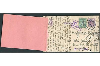 15 øre Chr. X helsagsbrevkort fra Vanløse d. 8.11.1924 til Paris, Frankrig - eftersendt. Underfrankeret med rammestempel T. 30 c og 2 stk. franske 45 c. Portomærker. Returneret som ubekendt med forespørgsels-etiket fra Returpostkontoret. 