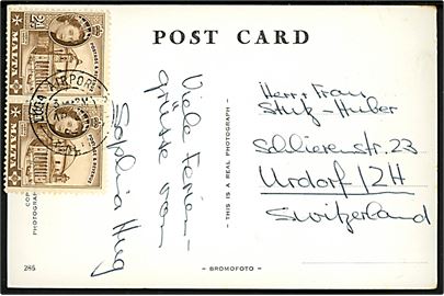 2d Elizabeth i parstykke på brevkort annulleret Luca Airport Malta d. 21.4.1962 til Urdorf, Schweiz.