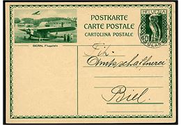 10 c. illustreret helsagsbrevkort med billede af Fokker F-XI maskine CH-188 fra Fluggeschellschaft Alpar på  Bern Flugplatz annulleret med bureaustempel Ambulante no. 1455 d. 2.2.1931 til Biel. Lille rift i højre side.