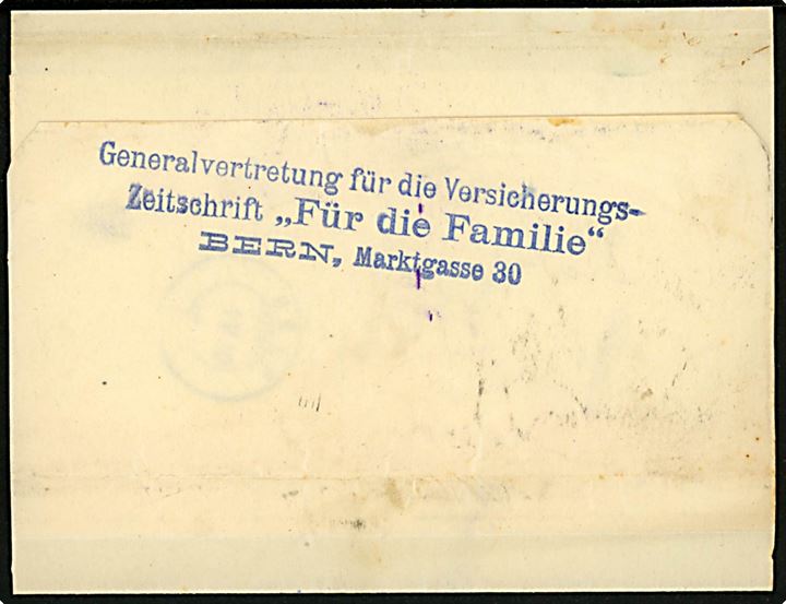 5 c. Tell Knabe helsagskorsbånd opfrankeret med 10 c. Helvetia sendt med postopkrævning for ulykkesforsikring fra Bern d. 30.4.1910 til Belp.
