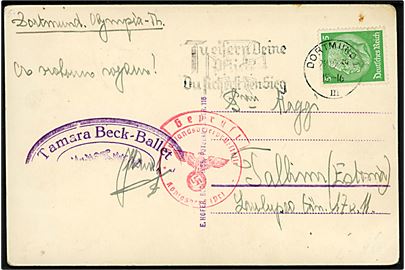 5 pfg. Hindenburg på brevkort (Tamara Beck-Ballet) fra Dortmund d. 28.12.1939 til Tallinn, Estland. Passér stemplet ved den tyske censur i Königsberg. 