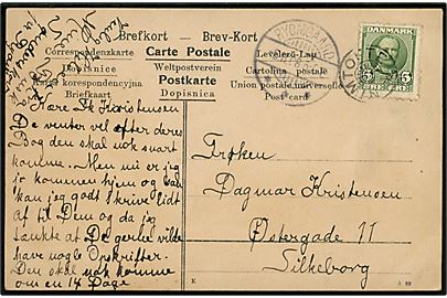 5 øre Fr. VIII på brevkort annulleret med stjernestempel NIMTOFTE og sidestemplet Ryomgaard d. 5.11.1908 til Silkeborg.
