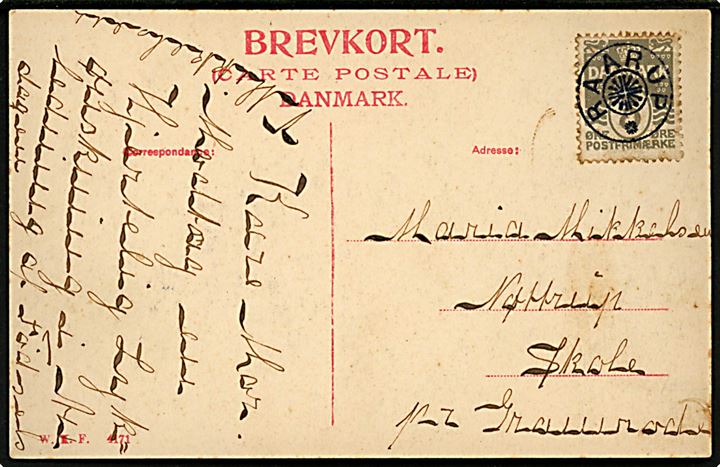 3 øre Bølgelinie på lokalt brevkort (Kalsbøl pr. Horsens) annulleret med stjernestempel RAARUP til Nøtrup skole pr. Gramrode.