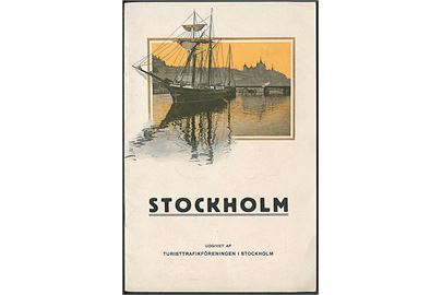 Stockholm. Illustreret turisthæfte på 16 sider udgivet af Turisttrafikföreningen i Stockholm 1926. Medfølger bykort over Stockholm.
