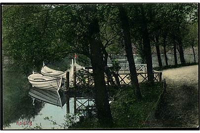 Kolding, åparti med bådebro og robåde. Warburg no. 1164.