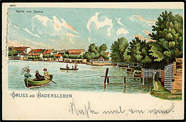 Haderslev, Gruss aus med sejlads på dammen. Rosenblatt no. 6304.