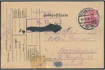 10 pfg. Germania på feltpostkort stemplet K.D.Feldpoststation Nr. 76 d. 21.12.1915 til København, Danmark. Censureretafd.-stempel.
