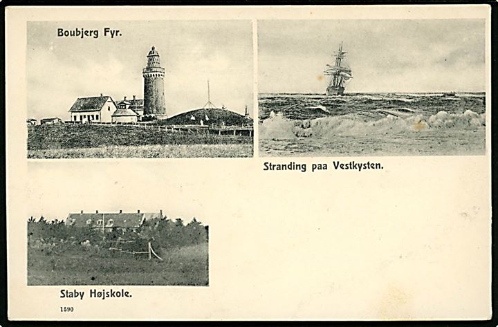 Boubjerg fyr, stranding ved Vestkysten og Staby Højskole. No. 1590.