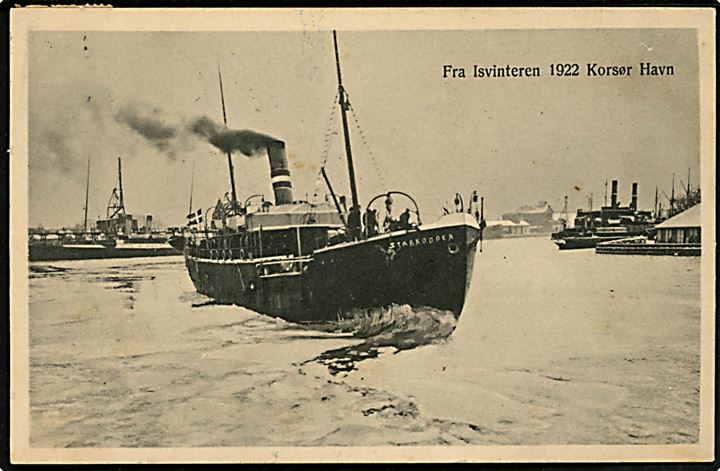 Stærkodder, DSB isbryder færge i Korsør under isvinteren 1922. H. P. Jensen u/no.