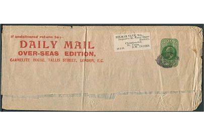 Engelsk ½d Edward VIII helsagskorsbånd fra Daily Mail ca. 1904 til Christiansted, Ct. Croix, Dansk Vestindien. Klippet på forsiden.