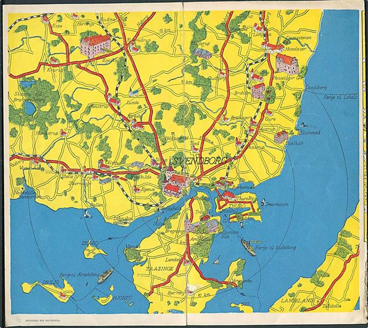 Turist brochure fra Svendborg (ca. 1952) med landkort.