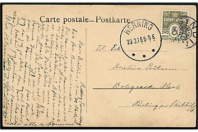 3 øre Bølgelinie på lokalt brevkort annulleret med stjernestempel SINDING og sidestemplet Herning d. 29.3.1916 til Bolsgaard Mark, Nøvling pr. Skibbild St.