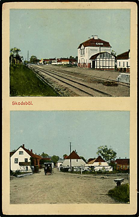 Skodsbøl Station og Bymotiv. F. Biehl u/no. 