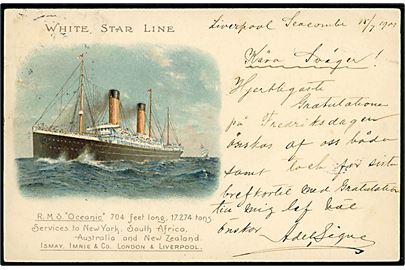 Oceanic, S/S, White Star Line. Anvendt fra Liverpool 1901. Mærke afrevet.