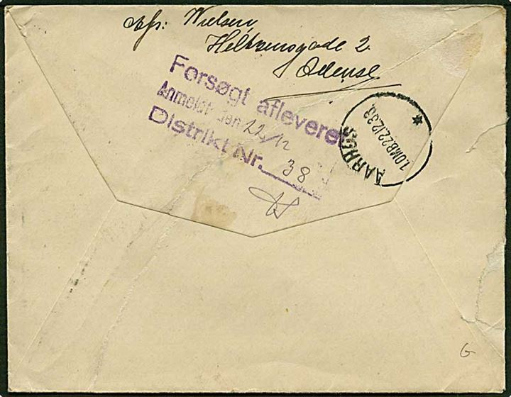 40 øre grøn karavel på Rec. brev fra Odense d. 21.12.1933 til Aarhus. Aarhus * IIIi og stempel Forsøgt afleveret...