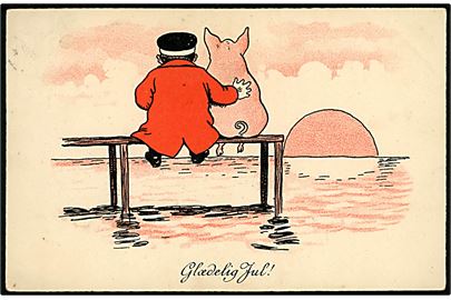 Alfred Schmidt: Postbud og gris nyder solnedgang. Stenders u/no.