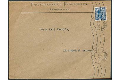 40 øre Chr. X single på brev fra København d. 22.12.1922 til Weimer, Tyskland.