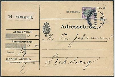 40 øre Chr. X single på adressebrev for pakke fra Kjøbenhavn d. 6.3.1919 til Silkeborg.