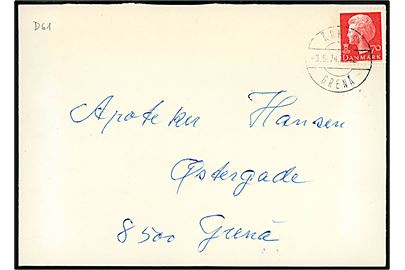 70 øre Margrethe på brev annulleret med bureaustempel Århus - Grenå T.642 d. 3.5.1974 til Grenå. Bagklap mgl.