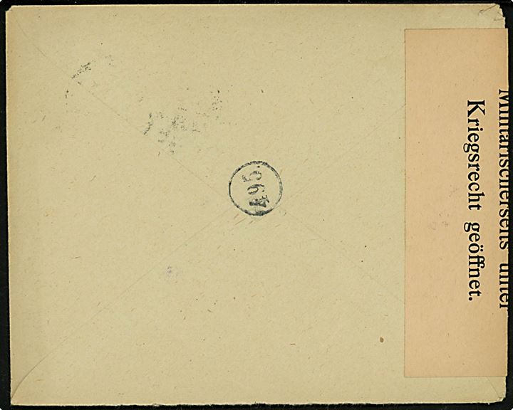 20 h. single på brev fra Triesen d. 22.12.191? til Münchgen, Tyskland. Åbnet af militær censur.