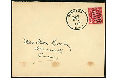 2 cents Washington på lokalbrev stemplet Denmark Maine d. 21.12.1931.
