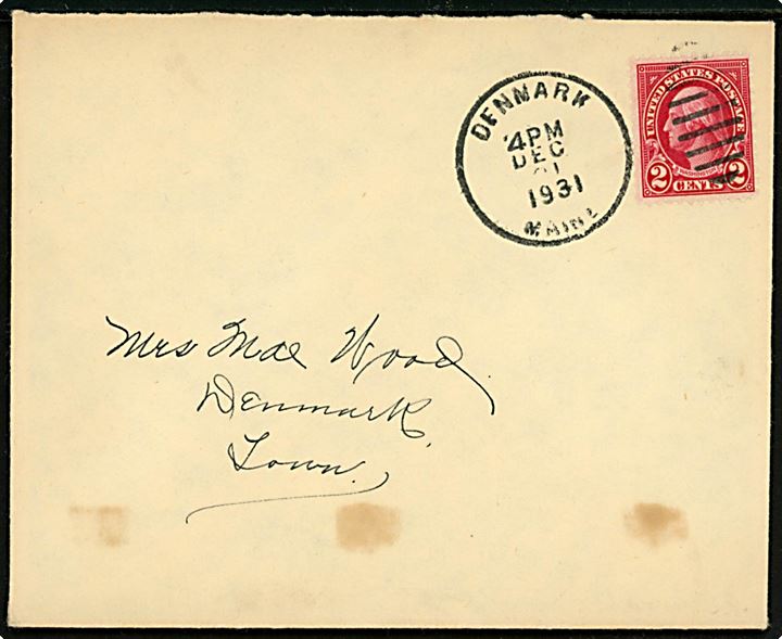 2 cents Washington på lokalbrev stemplet Denmark Maine d. 21.12.1931.