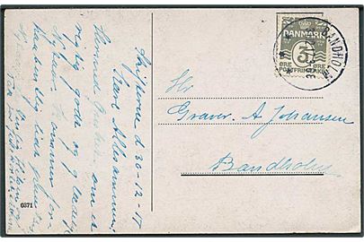 3 øre Bølgelinie single på lokalt brevkort annulleret med brotype IIIb Bandholm d. 31.12.1917.