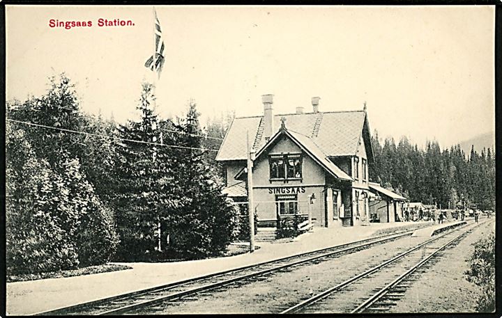 Singsaas jernbanestation på Rørosbanen. N.L.&R. no. 979.