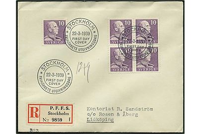 50 øre på Rec. brev fra Stockholm d. 22.3.1939 til Lidköping.