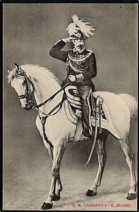 Italienske konge Umberto I til hest. Blev myrdet af italiensk anarkist 1900.