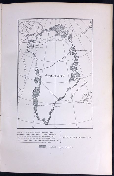 Gennem den hvide ørken er J.P. Kocks egen fortælling om den lange og farlige rejse, han og tre andre mænd foretog over den grønlandske indlandsis i 1912-13. 286 sider illustreret. 1. udgave.