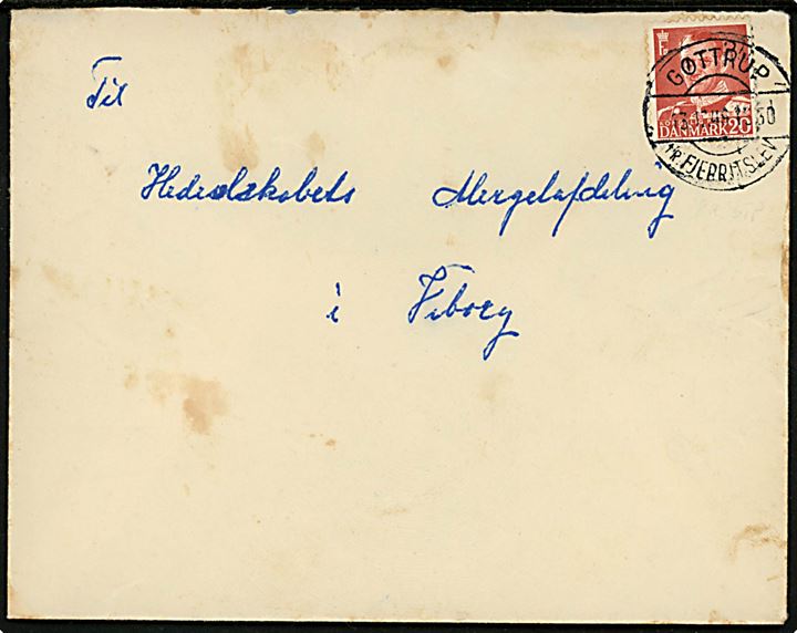 20 øre Fr. IX på brev annulleret med pr.-stempel Gøttrup pr. Fjerritslev d. 13.12.1949 til Viborg.