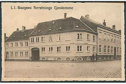 L.I.Baagøes Forretnings Ejendomme. Facaderne imod Vestergade og Gerritsgade i Svendborg. Stenders no. 61330