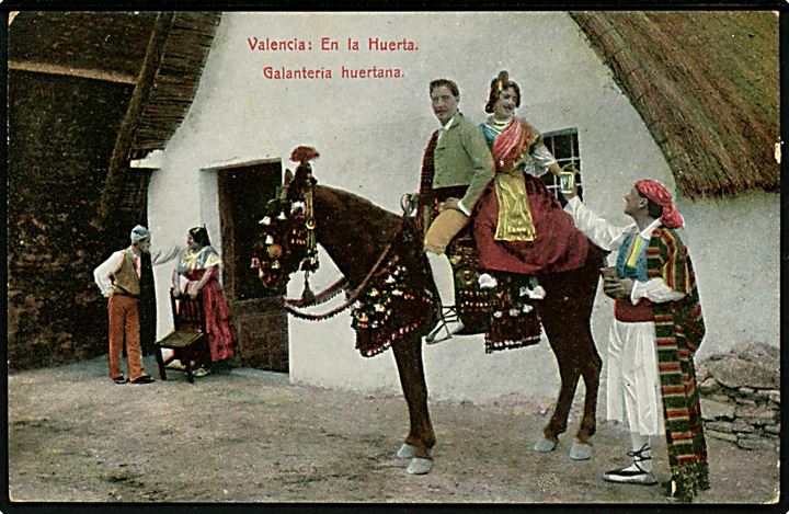 10 cts. Alfonso XIII på brevkort (Valencia Spanien) dateret Garracha og annulleret med svagt stempel d. 20.9.1913 til Gjørding, Danmark. Privat skibsstempel S/S FYLLA.
