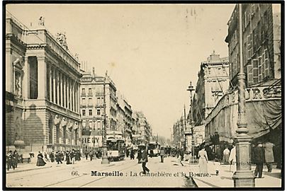 Frankrig, Marseille, La Cannebiere et la Bourse med sporvogne.