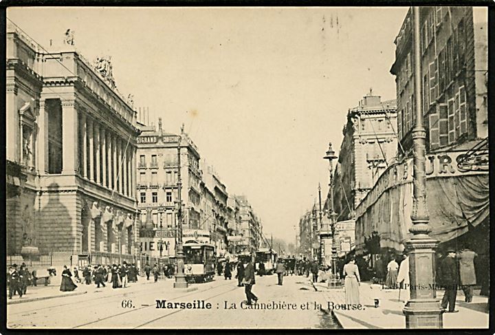 Frankrig, Marseille, La Cannebiere et la Bourse med sporvogne.
