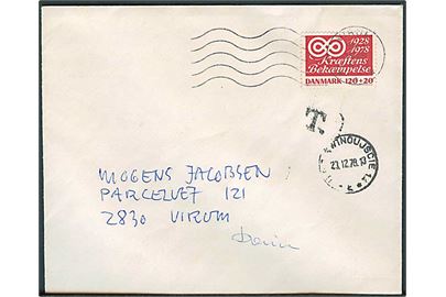 120+20 øre Kræftens Bekæmpelse single på brev sendt fra Polen og stemplet Swinoujscie d. 23.12.1978 til Virum, Danmark. Frimærke annulleret med maskinstempel Virum d. 8.1.1979.