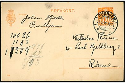 10 øre helsagsbrevkort (fabr. 115) annulleret med brotype Ic Gudhjem d. 23.5.1935 til Rønne.