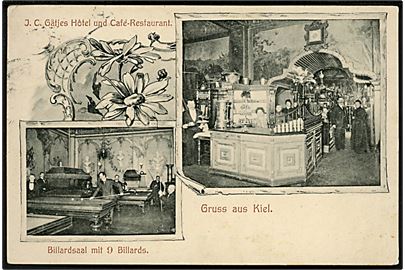 Tyskland, Gruss aus Kiel, J. C. Gätjes Hotel und Café-Restaurant med billiard. 