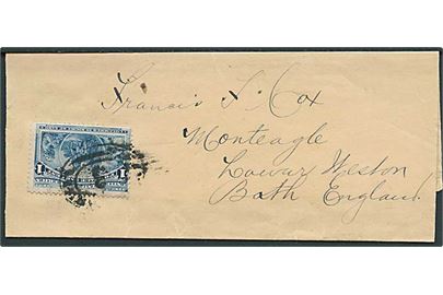 1 cent Columbus Landing single på korsbånd sendt som tryksag 1890'erne til Bath, England. 