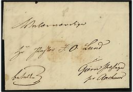 1841. Francobrev med langt indhold dateret i Tolstrup d. 31.5.1841 mærket Betalt til Gjern Præstegaard pr. Aarhus. Påskrevet 2 sk med blyant - Landpostpenge?.