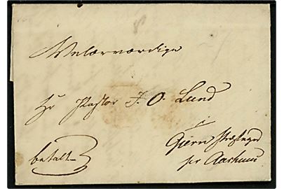 1841. Francobrev med langt indhold dateret i Tolstrup d. 31.5.1841 mærket Betalt til Gjern Præstegaard pr. Aarhus. Påskrevet 2 sk med blyant - Landpostpenge?.