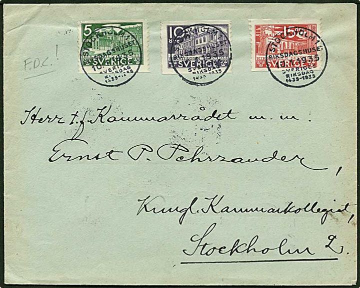 30 øre porto på lokalt brev fra Stockholm d. 10.1.1935. Brevet er førstedagsstemplet.