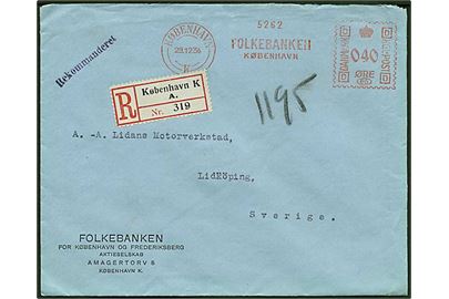 Rec. brev fra Folkebanken i København d. 29.1.1934 til Lidköping. Laksegl på bagsiden.
