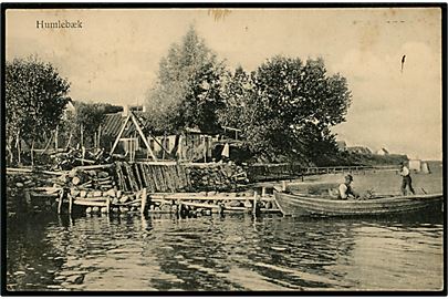 Humlebæk, strandparti med robåd. Budtz Müller & Co. no. 614.