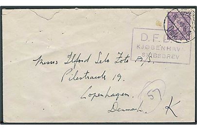 Engelsk 3d George VI på brev annulleret med dansk stempel København d. 20.2.1946 og sidestemplet D.F.D.S. Kjøbenhavn Skibsbrev til København.